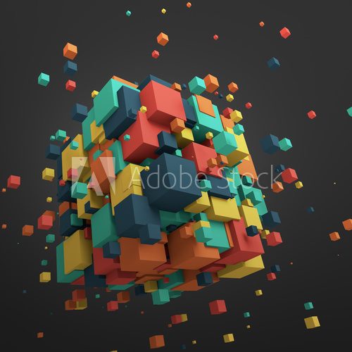 Fototapeta Abstract 3D Rendering of Flying Cubes.