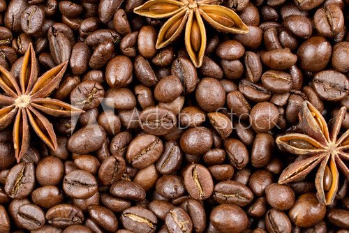 Fototapeta Anise seeds on coffee beans background