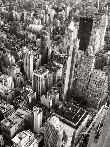 Fototapeta Black and white aerial view of midtown Manhattan in New York