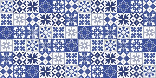 Fototapeta Blue Portuguese tiles pattern - Azulejos vector, fashion interior design tiles