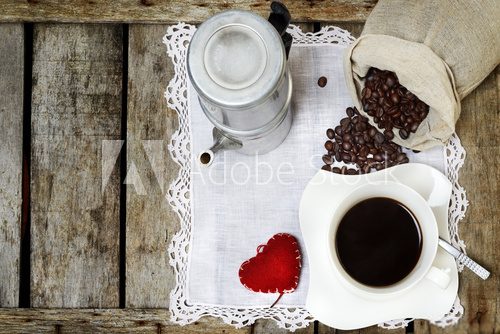 Fototapeta caffÃ¨ in tazza e caffettiera napoletana