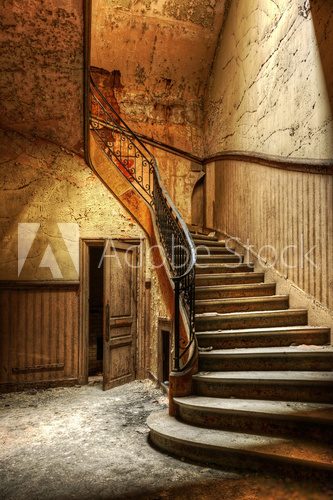 Fototapeta Decaying staircase in an abandoned central office