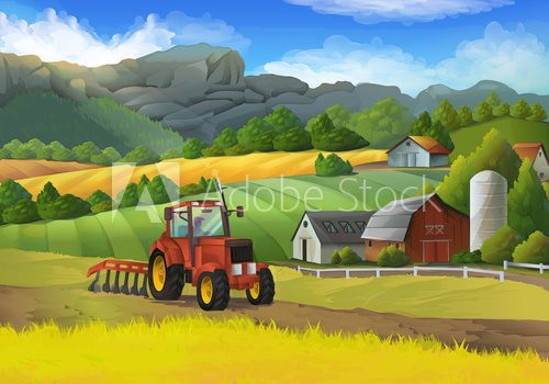 Fototapeta Farm rural landscape, vector background