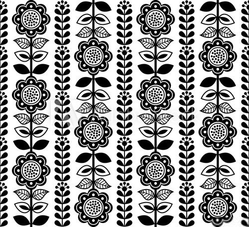 Fototapeta Finnish inspired seamless folk art pattern - black design, Scandinavian, Nordic style