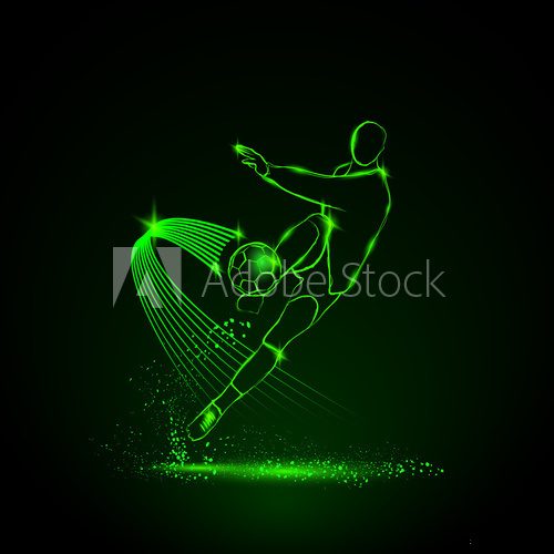 Fototapeta glowing football player who hit the ball