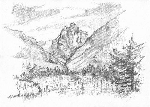 Fototapeta hand-drawn mountain