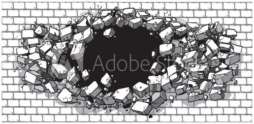 Fototapeta Hole Breaking Through Wide Brick Wall