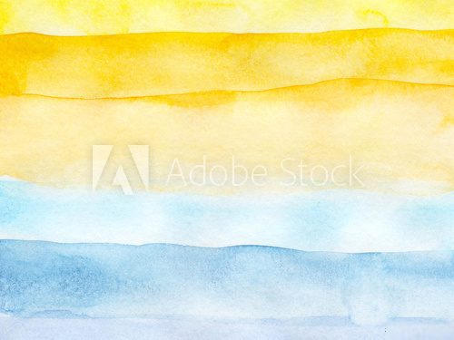 Fototapeta illustration watercolor abstract background sea ocean beach sand. gradient transition indigo, turquoise, blue, yellow