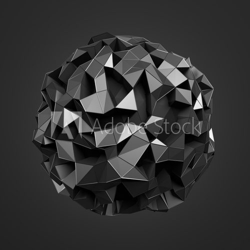 Fototapeta Low Poly Dark Sphere with Chaotic Structure.