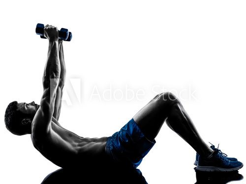 Fototapeta man exercising fitness crunches silhouette 