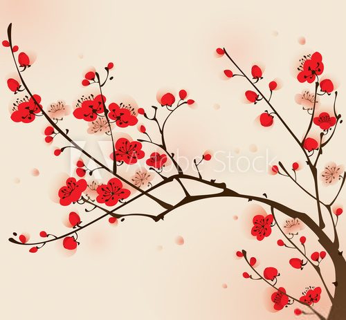 Fototapeta Oriental style painting, plum blossom in spring