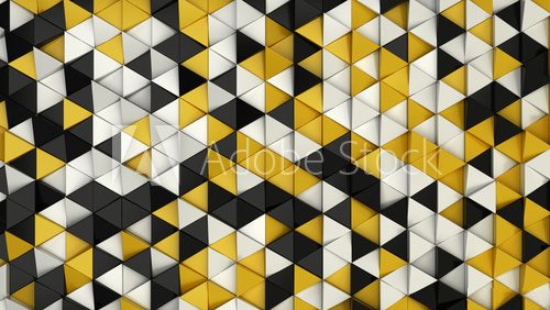 Fototapeta Pattern of black, white and yellow triangle prisms