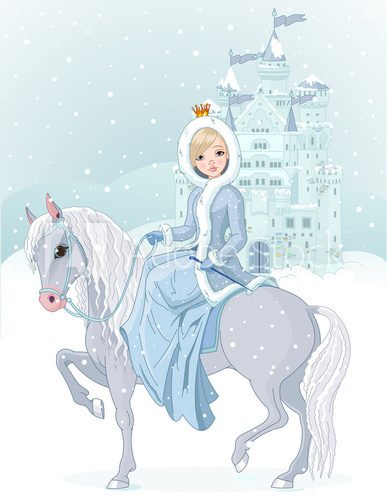 Fototapeta Princess riding horse at winter