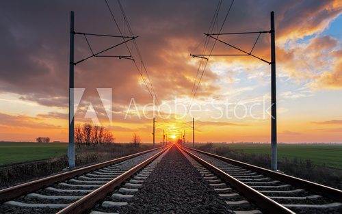 Fototapeta Railrway at sunset