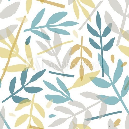 Fototapeta Rowan leaves hand drawn vector seamless pattern. Colorful tree branches silhouettes texture. Abstract forest flora illustration. Chaotic foliage decorative backdrop. Floral textile, wallpaper design.