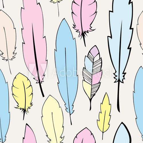 Fototapeta Seamless  pastel bohemian feathers illustration