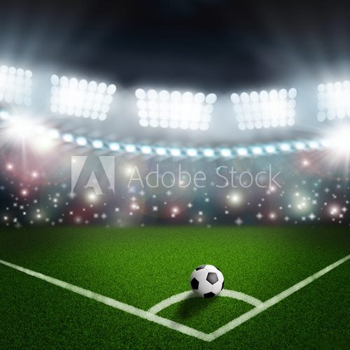 Fototapeta soccer ball on the green field corner