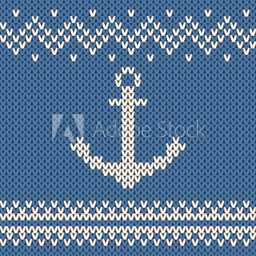Fototapeta Vector anchor ornament on the wool knitted texture