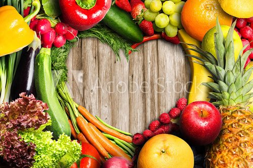 Fototapeta Vegetables and Fruit Heart Shaped