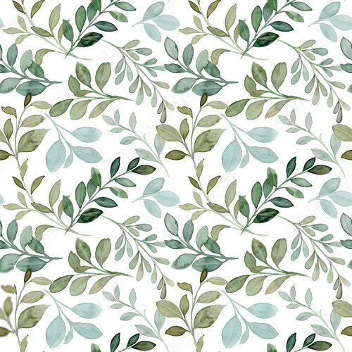 Fototapeta Watercolor green foliage seamless pattern