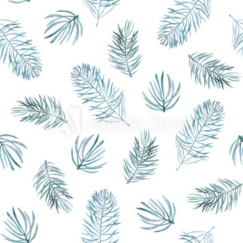 Fototapeta Watercolor seamless pattern with spruce branches.