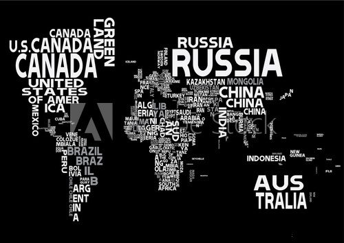 Fototapeta World map with white letters of English alphabet