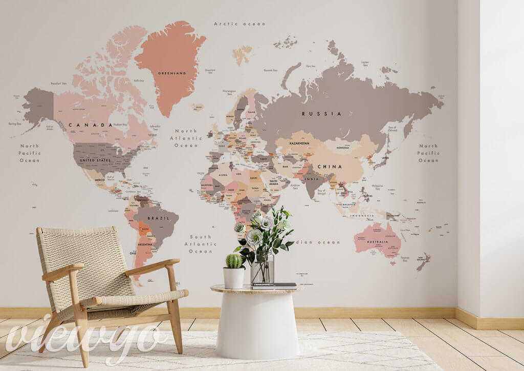 Fototapeta "Mapa świata w kolorach nude" - Fototapety z mapą świata
