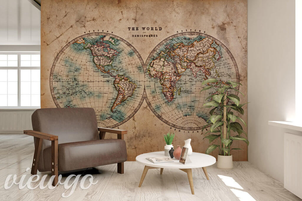 Fototapeta "Starodawne spojrzenie na mapę świata" - Fototapety z mapą świata