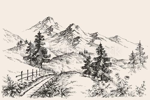Fototapeta A path in the mountains sketch