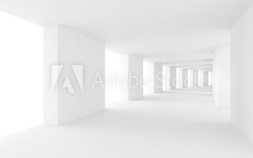 Fototapeta Abstract 3d background, empty bent white corridor