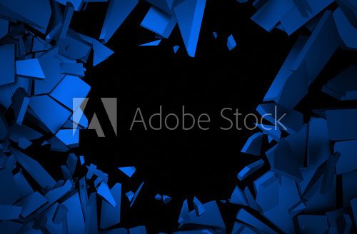 Fototapeta Abstract 3d rendering of cracked surface. Background with broken shape. Wall destruction. Explosion with debris. 