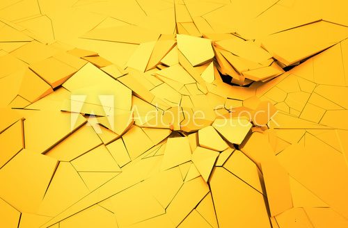 Fototapeta Abstract 3d rendering of cracked surface. Background with broken shape. Wall destruction. Explosion with debris. 