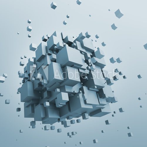 Fototapeta Abstract 3d rendering of flying cubes.