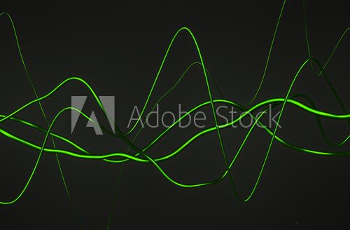 Fototapeta Abstract 3d rendering of glossy wavy lines. Dark background with surreal waves in empty space. Futuristic shape.