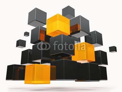 Fototapeta Abstract architectural 3D of reflective cubes