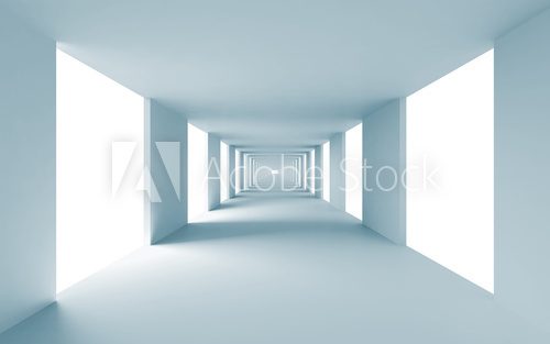 Fototapeta Abstract architecture 3d background, empty blue corridor