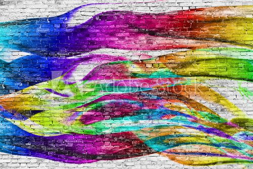 Fototapeta abstract colorful painting over brick wall