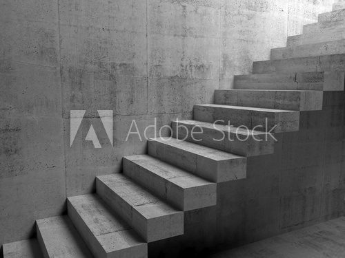 Fototapeta Abstract concrete interior with cantilevered stairs