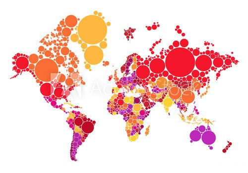 Fototapeta abstract dot world map with countries, vector