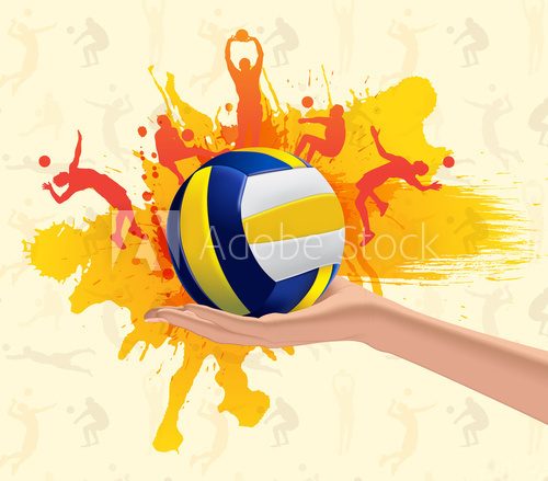Fototapeta Abstract grungy background with volleyball