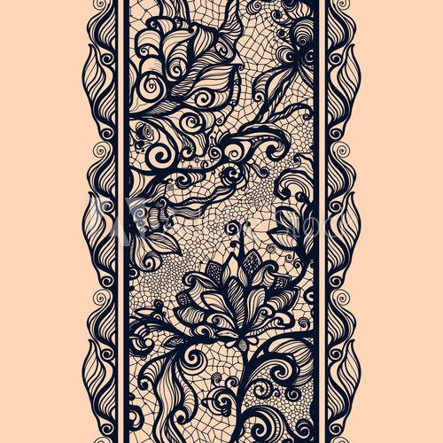 Fototapeta Abstract lace ribbon vertical seamless pattern. Template frame design for card. Lace Doily. Can be used for packaging, invitations, and template.