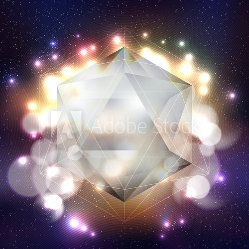 Fototapeta Abstract multicolored background with bokeh lights and stars. Scientific or digital design, science vector illustration
