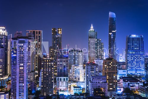 Fototapeta abstract night cityscape blue light filter - can use to display or montage on product