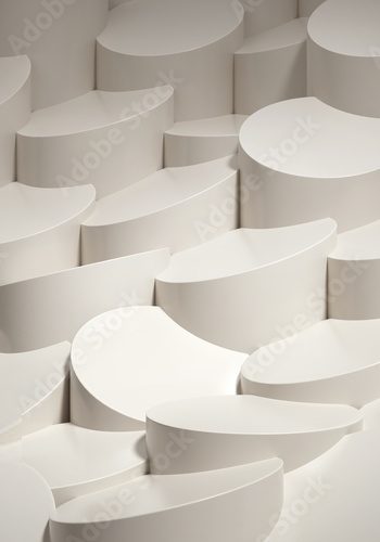 Fototapeta Abstract off white cylinder pillar. Minimal round podium stand background or wallpaper for product presentation. Fashion magazine illustration. 3d render illustration. - Illustration