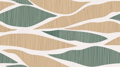Fototapeta Abstract seamless pattern featuring organic shape filled with vertical lines of soft neutral green and beige on a grey background