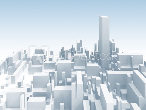 Fototapeta Abstract white 3d cityscape skyline illustration