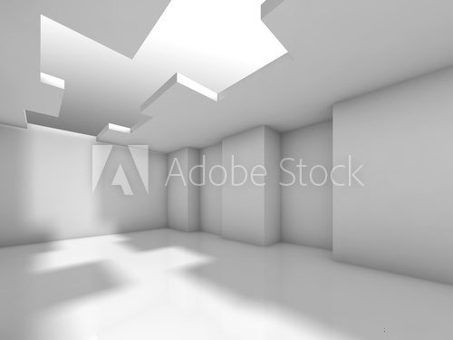 Fototapeta Abstract white empty interior, digital 3d
