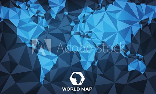 Fototapeta Abstract World Map with angular shapes and shades of blue. Vector illustration.
