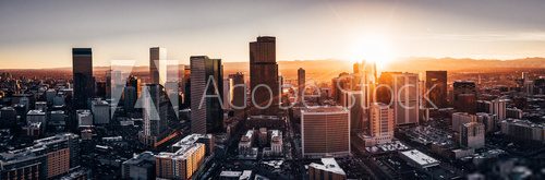 Fototapeta Aerial drone photo - City of Denver Colorado at sunset