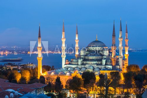 Fototapeta Aerial view of Blue Mosque in Istanbul at night
